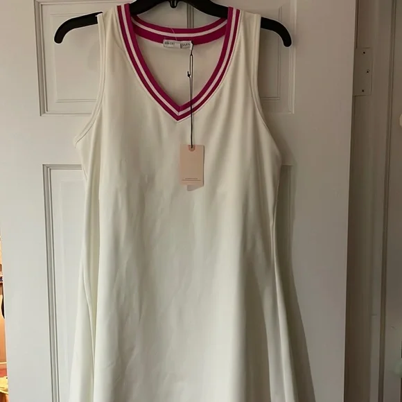 NWT sincerely jules white & pink trim v-neck active tennis golf dress size large - Picture 2 of 6